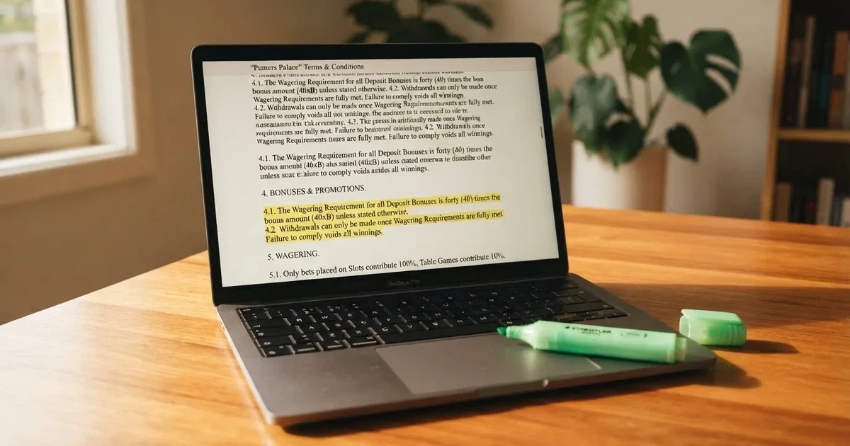 A laptop screen showing a page of terms and conditions text with a highlighter resting nearby.