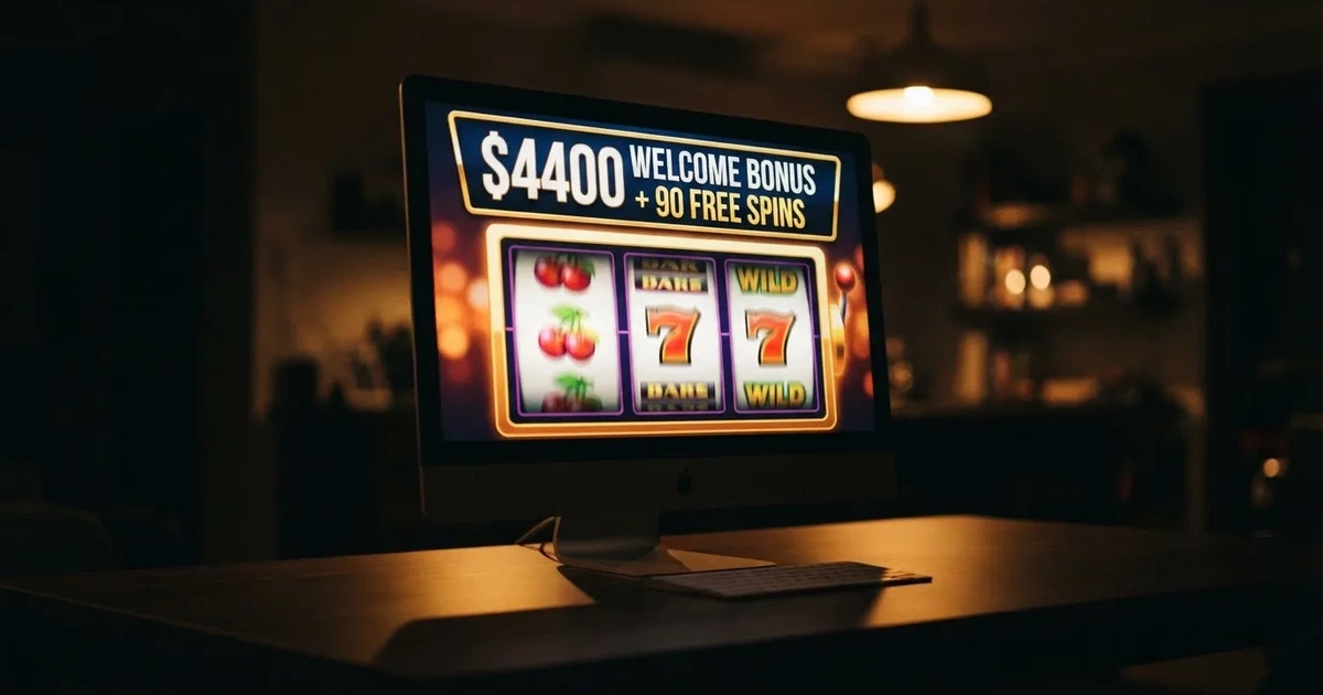 A close-up of a slot reel display shown on a monitor, no other windows open.